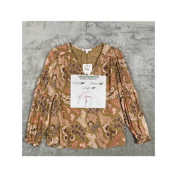 NEW Women's Small Brown and Pink Ruffle Long Sleeve Floral V-Neck Blouse Top - Picture 8 of 8